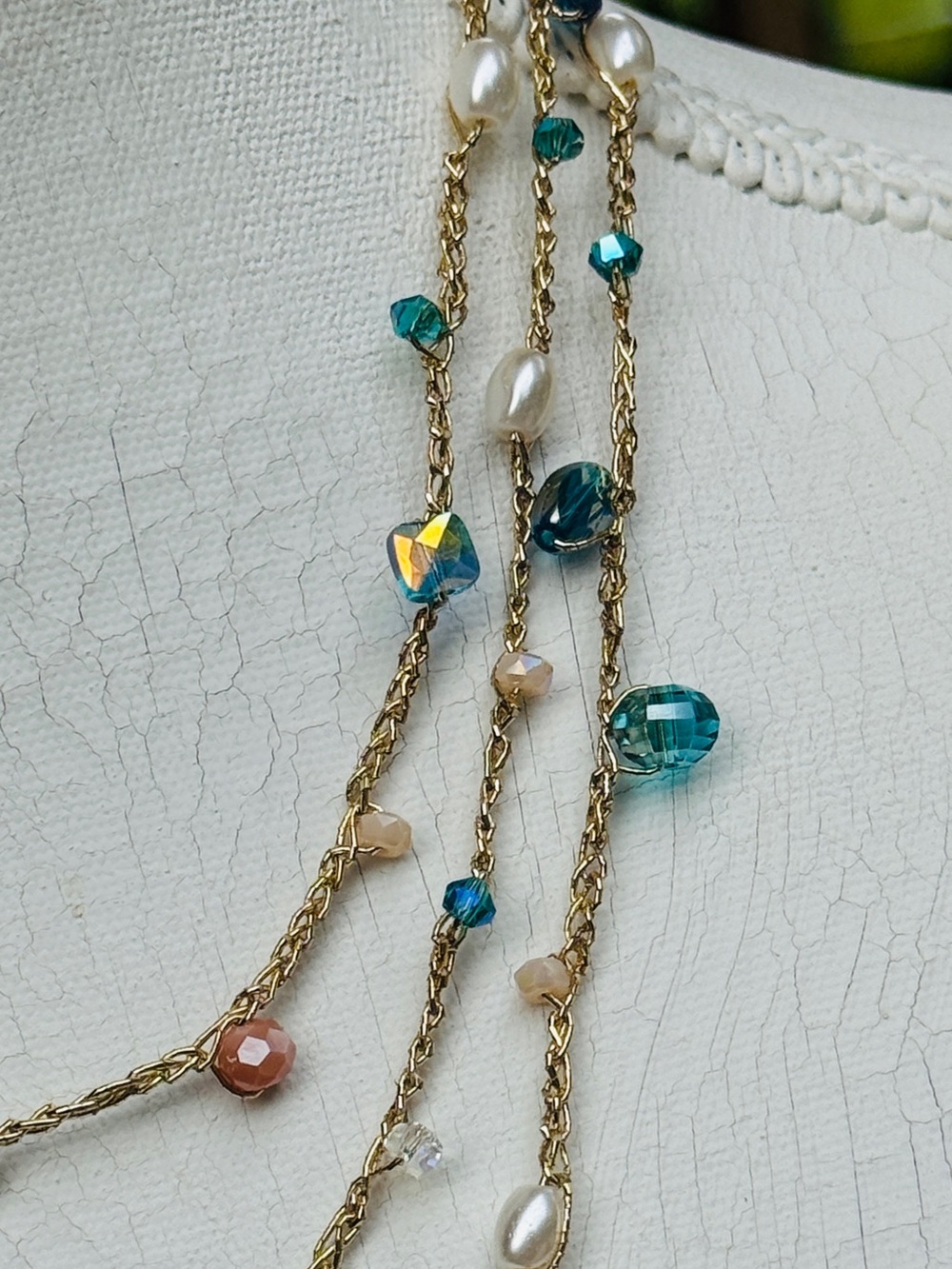 Delicate Crochet Multi wrap Teal and Pink Beaded Lariat Necklace - Picture 5 of 7